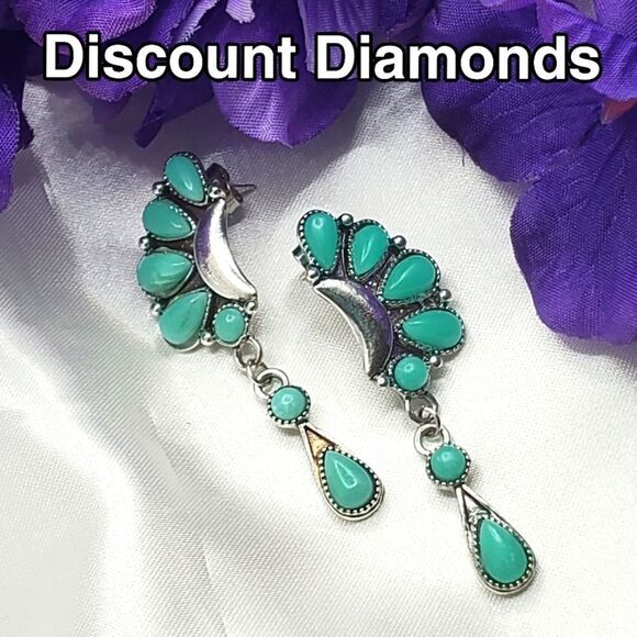 Vintage Kingman Turquoise Drop Dangle French Hook Earrings 925 Silver Women's - Picture 3 of 9